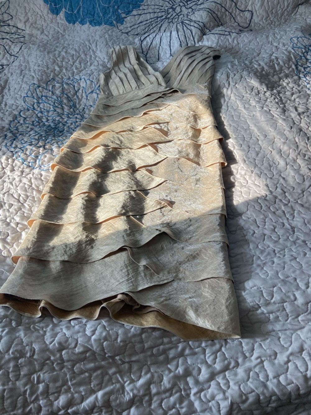 Adrianna Papell Champagne Shimmery Tiered Cocktail Dress